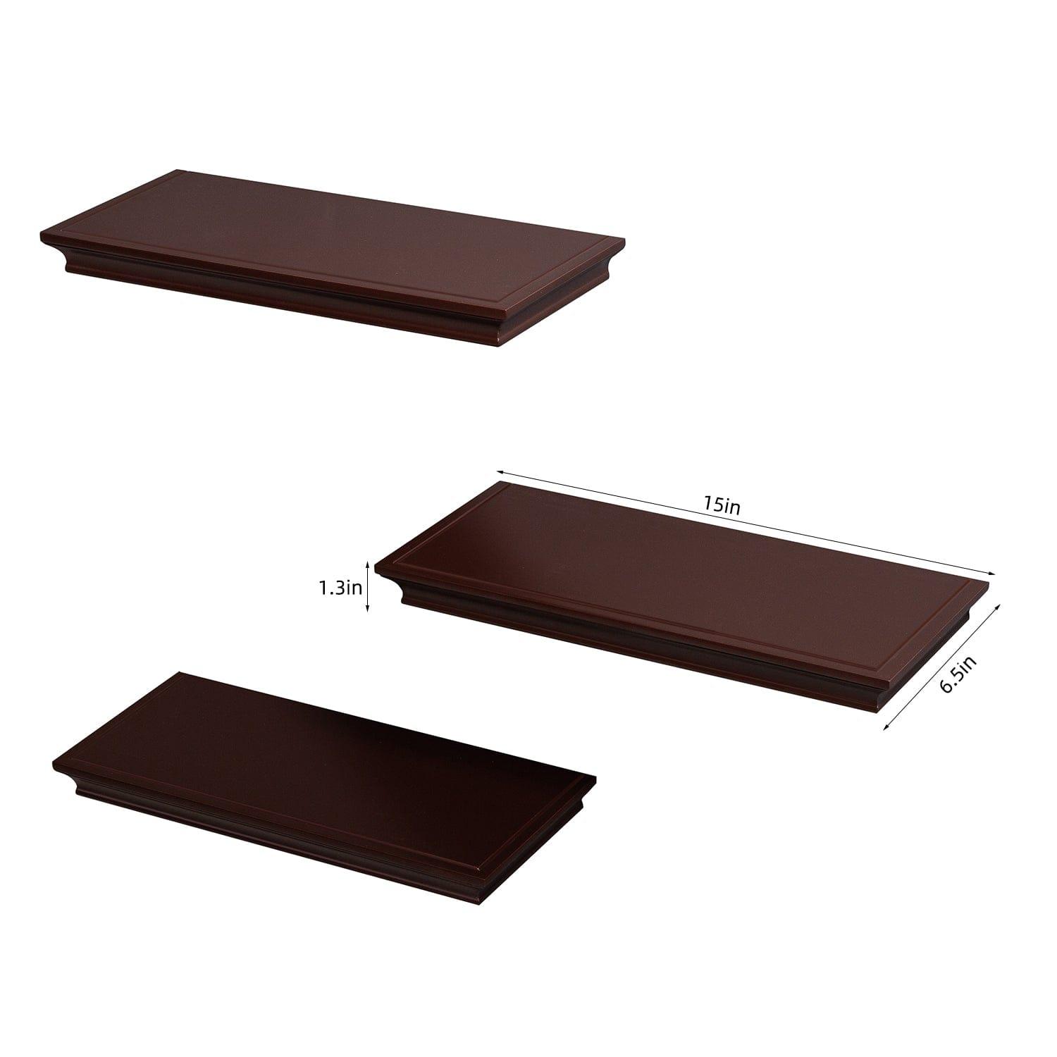 AH-DECOR wall shelf Set Of 3 Espresso Brown Floating Shelves With Invisible Brackets