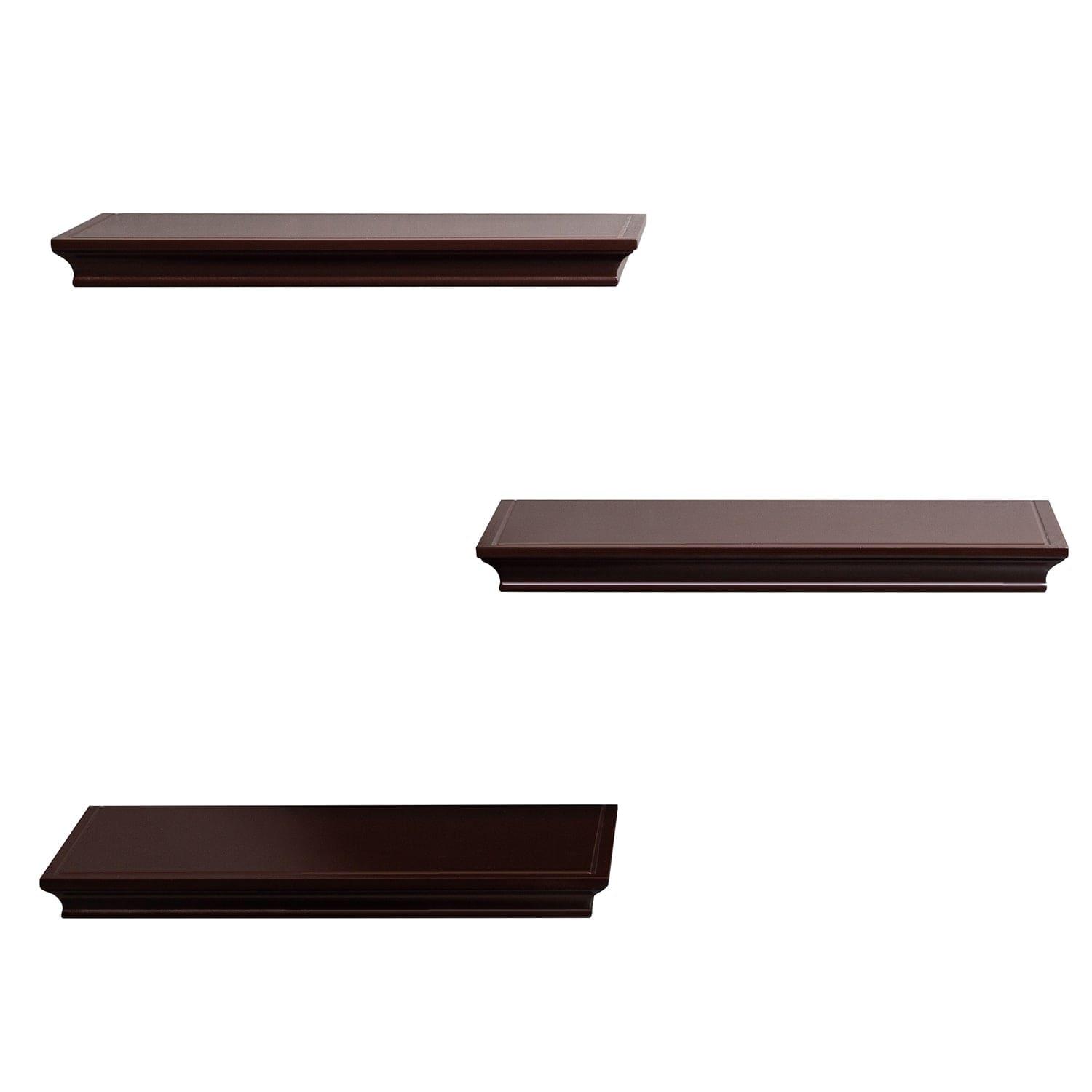 AH-DECOR wall shelf Set Of 3 Espresso Brown Floating Shelves With Invisible Brackets