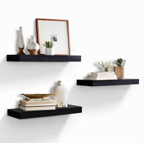 AH-DECOR wall shelves 15‘’W / Black Set of 3 Display Ledge Black Floating Shelves 5.9" Deep