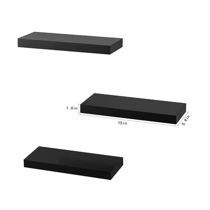 AH-DECOR wall shelves 15‘’W / Black Set of 3 Display Ledge Black Floating Shelves 5.9" Deep