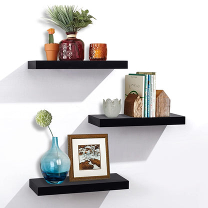 AH-DECOR wall shelves 15‘’W / Black Set of 3 Display Ledge Black Floating Shelves 5.9" Deep