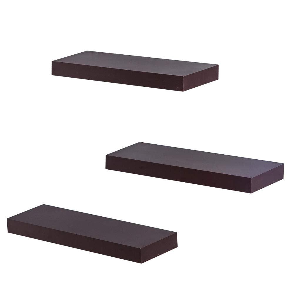 Ah-decor wall shelves 15‘’W / Espresso Brown AHDECOR Floating Wall Mounted Shelves, Set of 3 Display Ledge Shelves Wide Panel for Bedroom Office Kitchen Living Room, 5.9" Deep, Espresso Brown