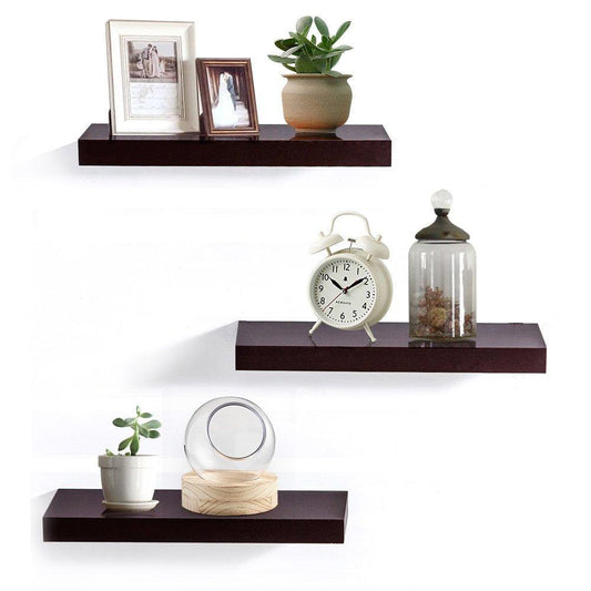 Ah-decor wall shelves 15‘’W / Espresso Brown AHDECOR Floating Wall Mounted Shelves, Set of 3 Display Ledge Shelves Wide Panel for Bedroom Office Kitchen Living Room, 5.9" Deep, Espresso Brown