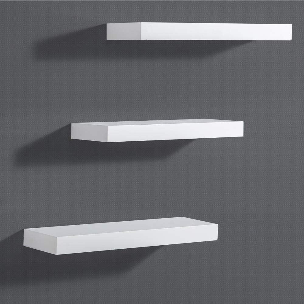 Ah-decor wall shelves 15‘’W / White 5.9" Deep White Floating Shelf Set of 3 Display Ledge Shelves Wide Panel