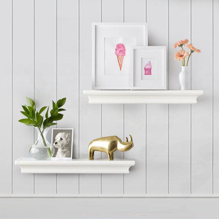 AH-DECOR wall shelves 2 pcs / White White Floating Shelves, Wall Shelf for Home and Office Decor, 4" Deep, Set of 2