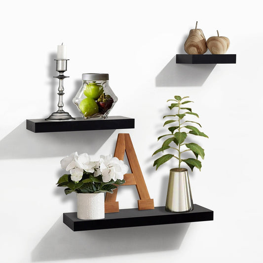 Ah-decor wall shelves 3 Pieces with multi-length / Black AHDECOR Black Floating Shelves, Wall Mounted Ledge Shelves Wide Panel for Bedroom Office Kitchen Living Room, 5.9" Deep, Set of 3