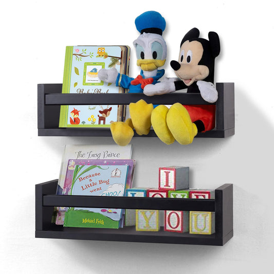 Ah-decor wall shelves Black AHDECOR Nursery Room Bookshelf Wall Mount Floating Shelves, Display Wall Shelf for Kids Romm, Kitchen Spice Rack, Bathroom Decor, Book Shelves Organizer or Baby Nursery, Set of 2, Black, 15 inch