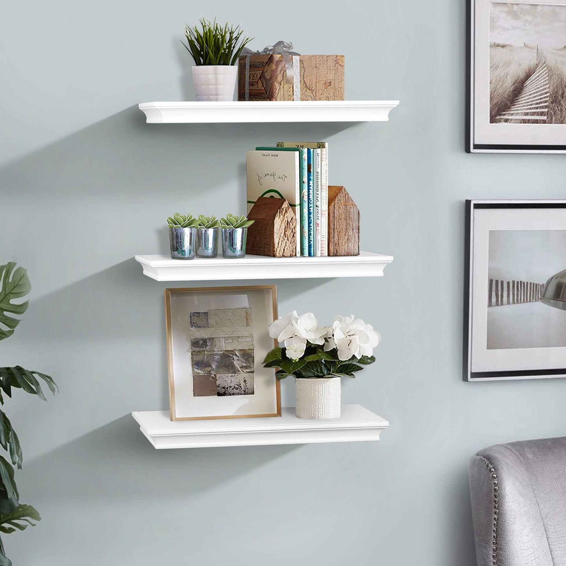 Ah-decor wall shelves Set Of 3 White Floating Shelves With Invisible Brackets