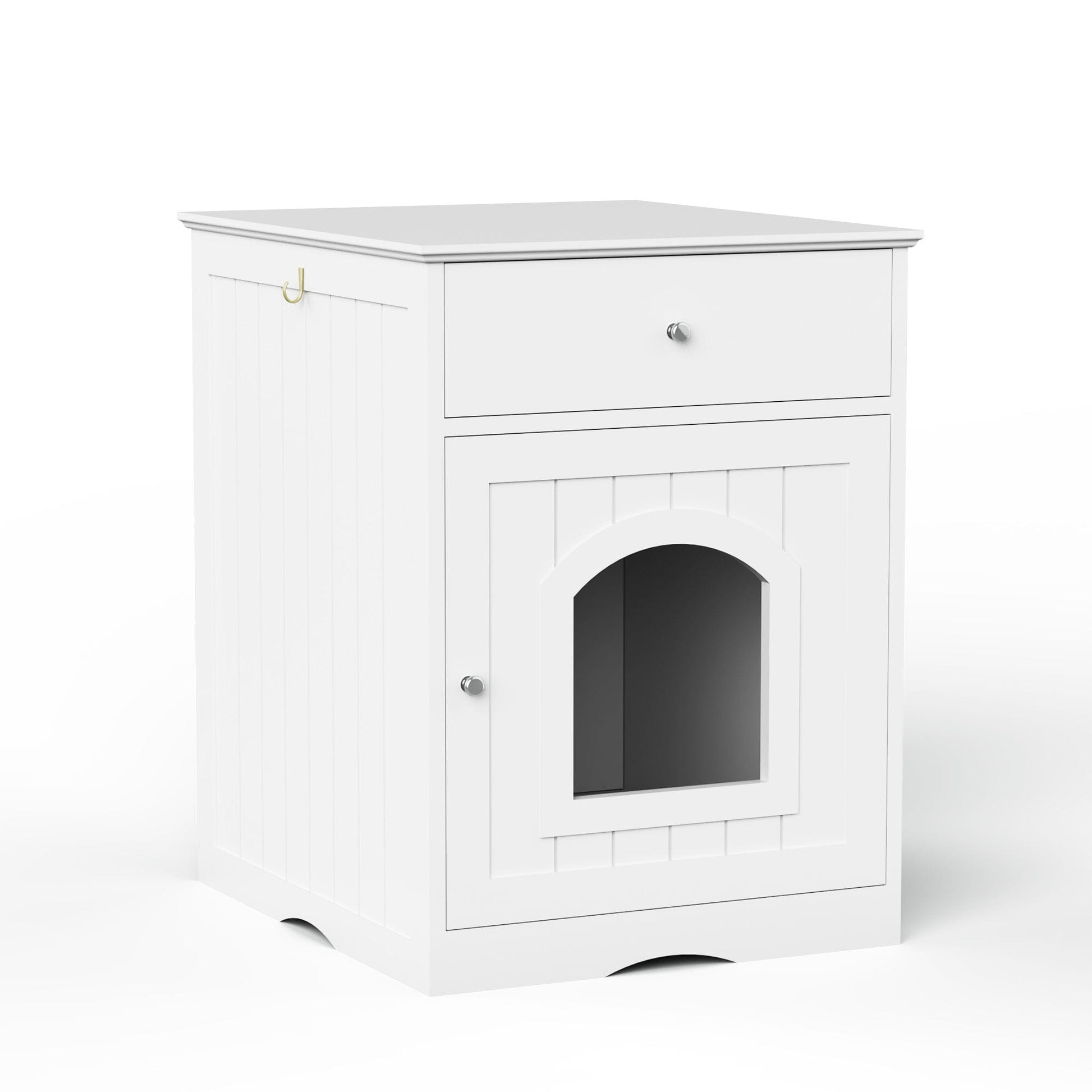 AHDECOR Wooden Pet House Cat Litter Box Enclosure with Drawer, Side Table, Indoor Pet Crate, Cat Home Nightstand (White)