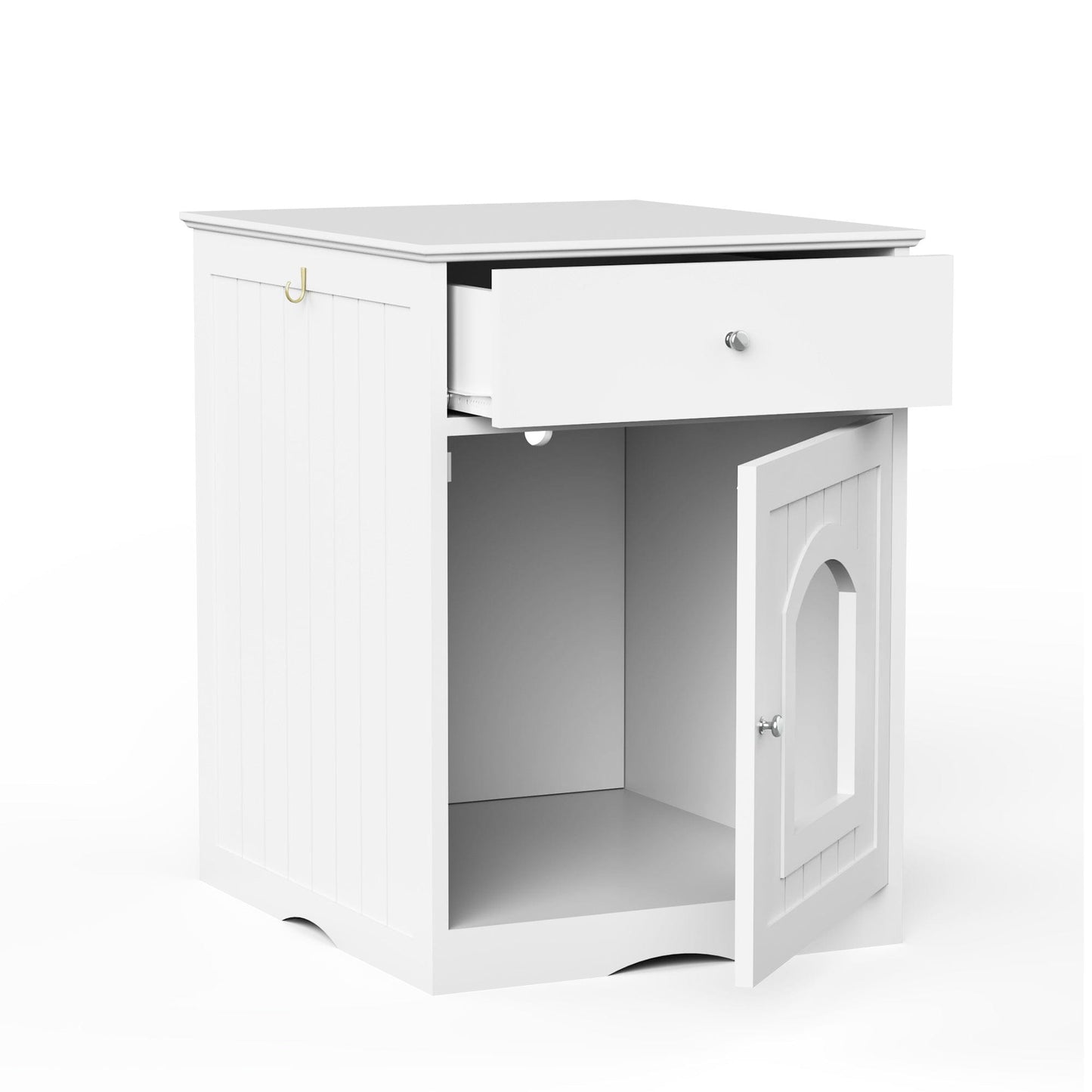 AHDECOR Wooden Pet House Cat Litter Box Enclosure with Drawer, Side Table, Indoor Pet Crate, Cat Home Nightstand (White)